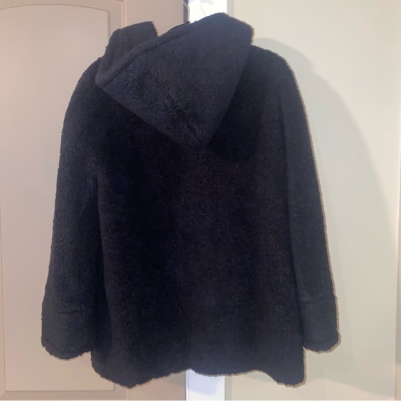 Cinzia Rocca Icons Black Teddy Bear Wool Hooded Pea Coat US 10 or IT 46 - Picture 3 of 10